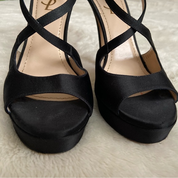 YSL black satin platform heels 38.5 fits like 7.5 US - Picture 5 of 13